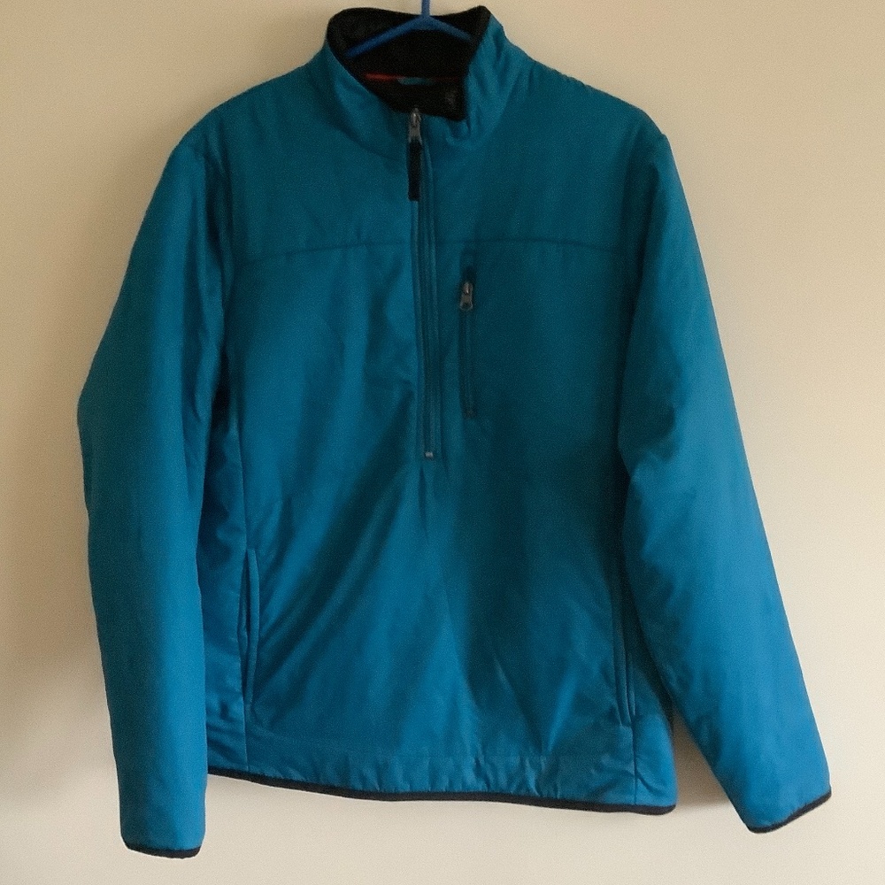 Chaps blue half zipper light puffer jacket